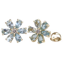 NO RESERVE! 2.17Ct Aquamarine & 0.14 Ct Diamonds 14K Yellow gold Earrings