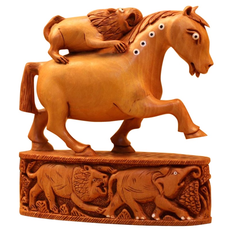 Wooden CARVED HORSE STATUE For Sale