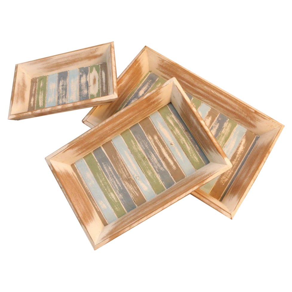 WOODEN TRAY SET OF 3 Pcs For Sale
