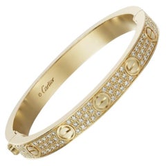 Cartier LOVE Pulsera de oro amarillo de 18 quilates pavé de diamantes caja y papeles talla 16