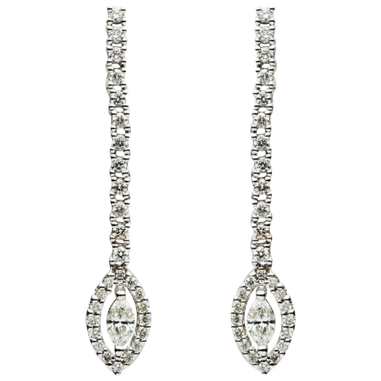 0.78 Carat Round and Marquise Diamonds Drop Dangle Straight Earrings
