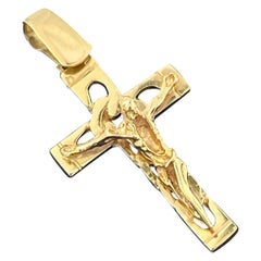 Vintage French Yellow Gold Crucifix with Chain Design