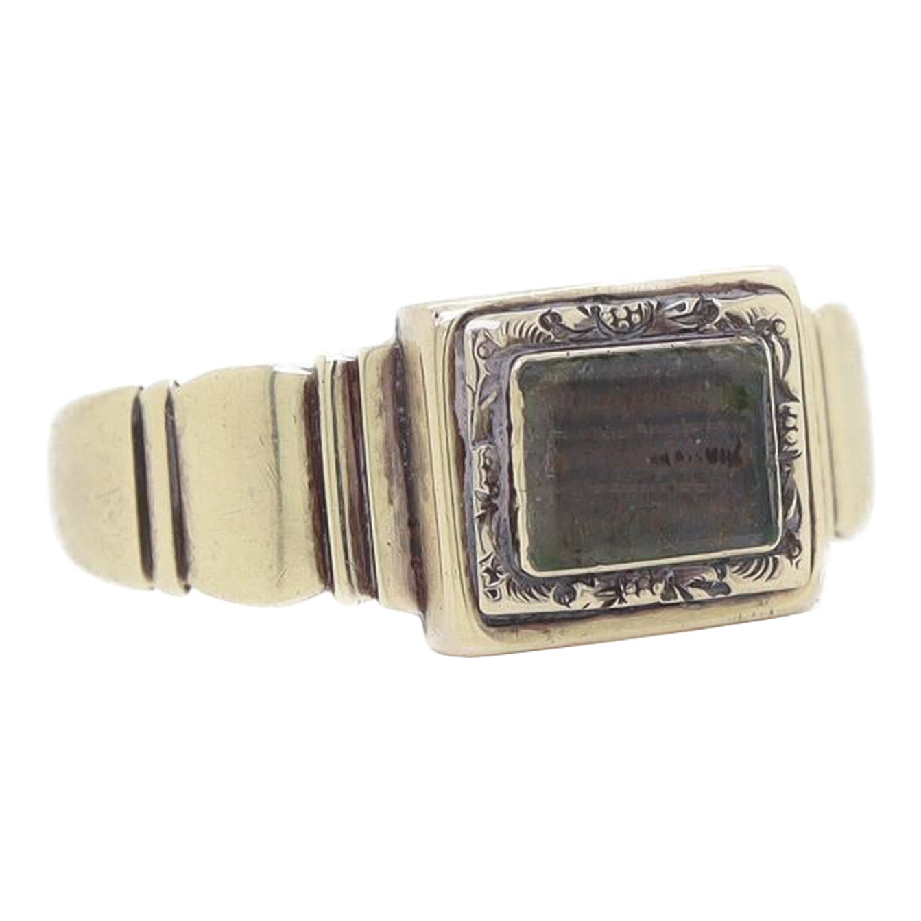 Anillo de Luto Antiguo Georgiano de Oro de 14K con Pelo Trenzado