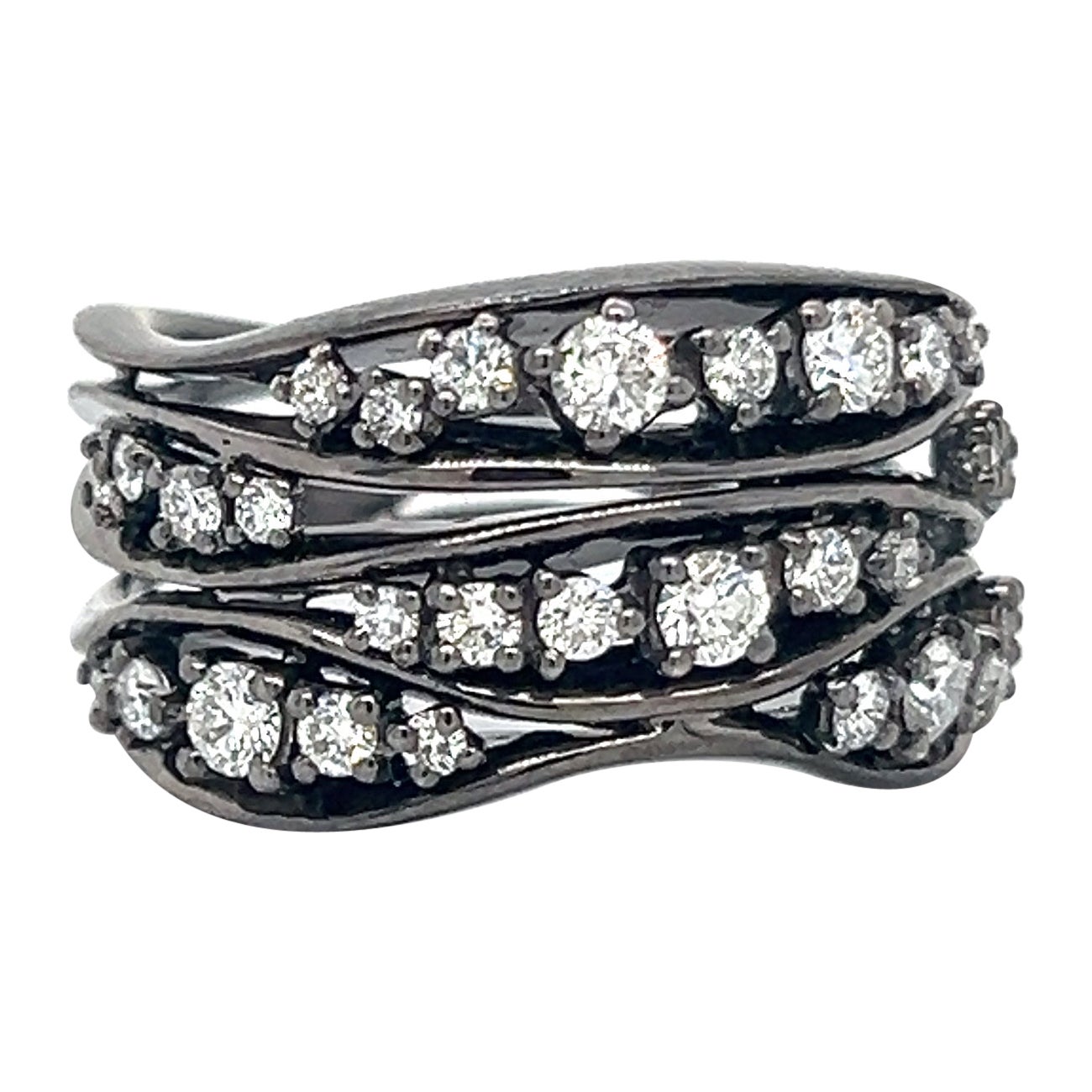 Black Rhodium Diamond Open Work Wave Design Ring 18k