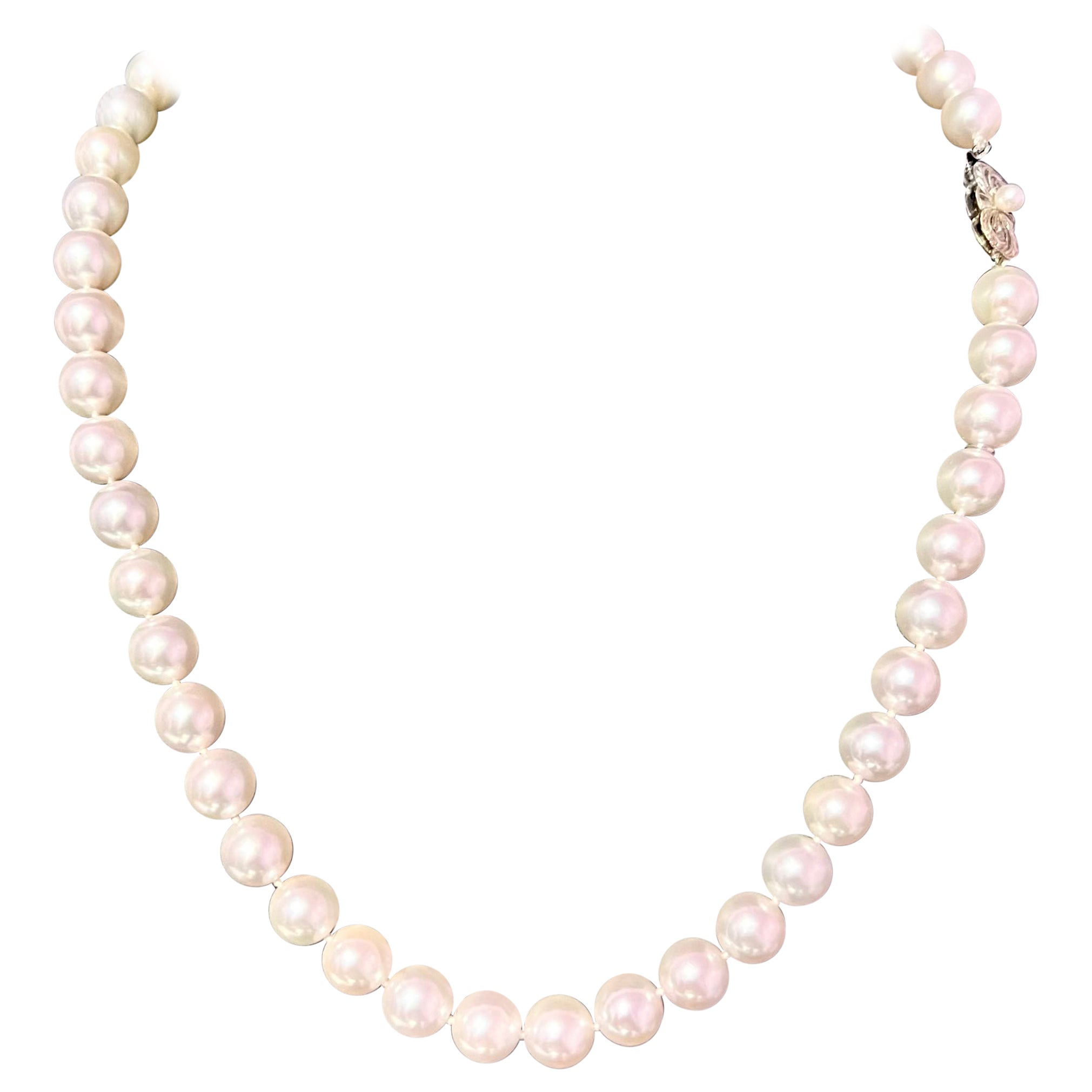 Mikimoto Estate Akoya Pearl Necklace 17.5" 18k W Gold 8.5 mm Certified 