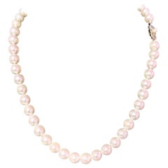 Vintage Mikimoto Estate Akoya Pearl Necklace 17.5" 18k W Gold 8.5 mm Certified 