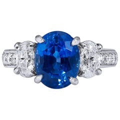 GIA Certified 4.32 Carat Madagascar Blue Sapphire and Diamond Platinum Ring 5.5