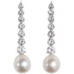 Pearl Diamond Gold Drop Ear Pendant Earrings