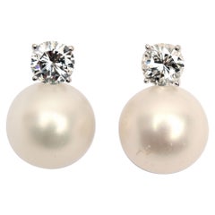 Retro Pearl and Diamond Earrings