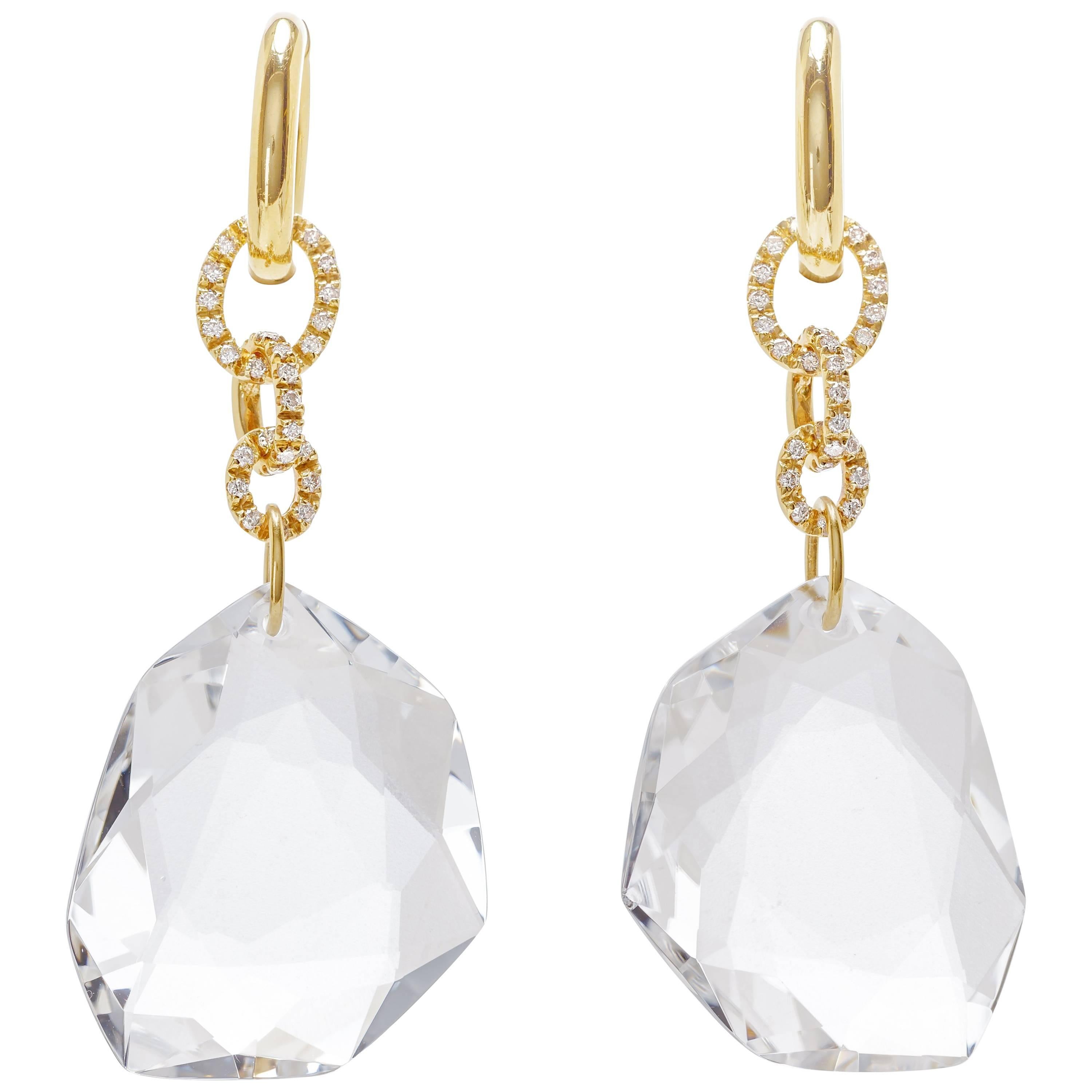 H. Stern DVF 100.35 Carat Quartz 0.79 Carat Diamonds Gold Earrings For Sale