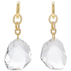 Vintage H. Stern DVF 100.35 Carat Quartz 0.79 Carat Diamonds Gold Earrings