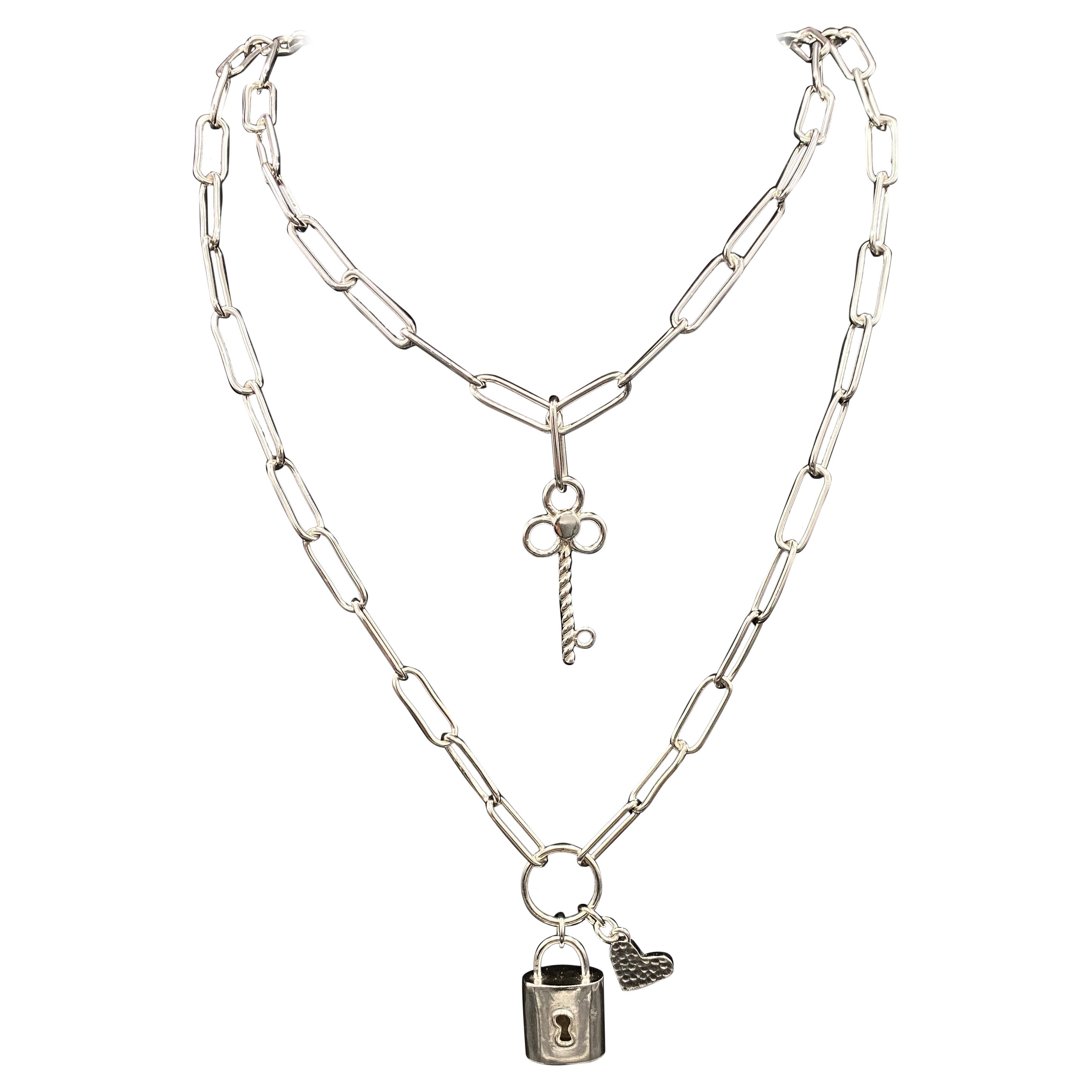 Heart & Lock Paperclip chain For Sale