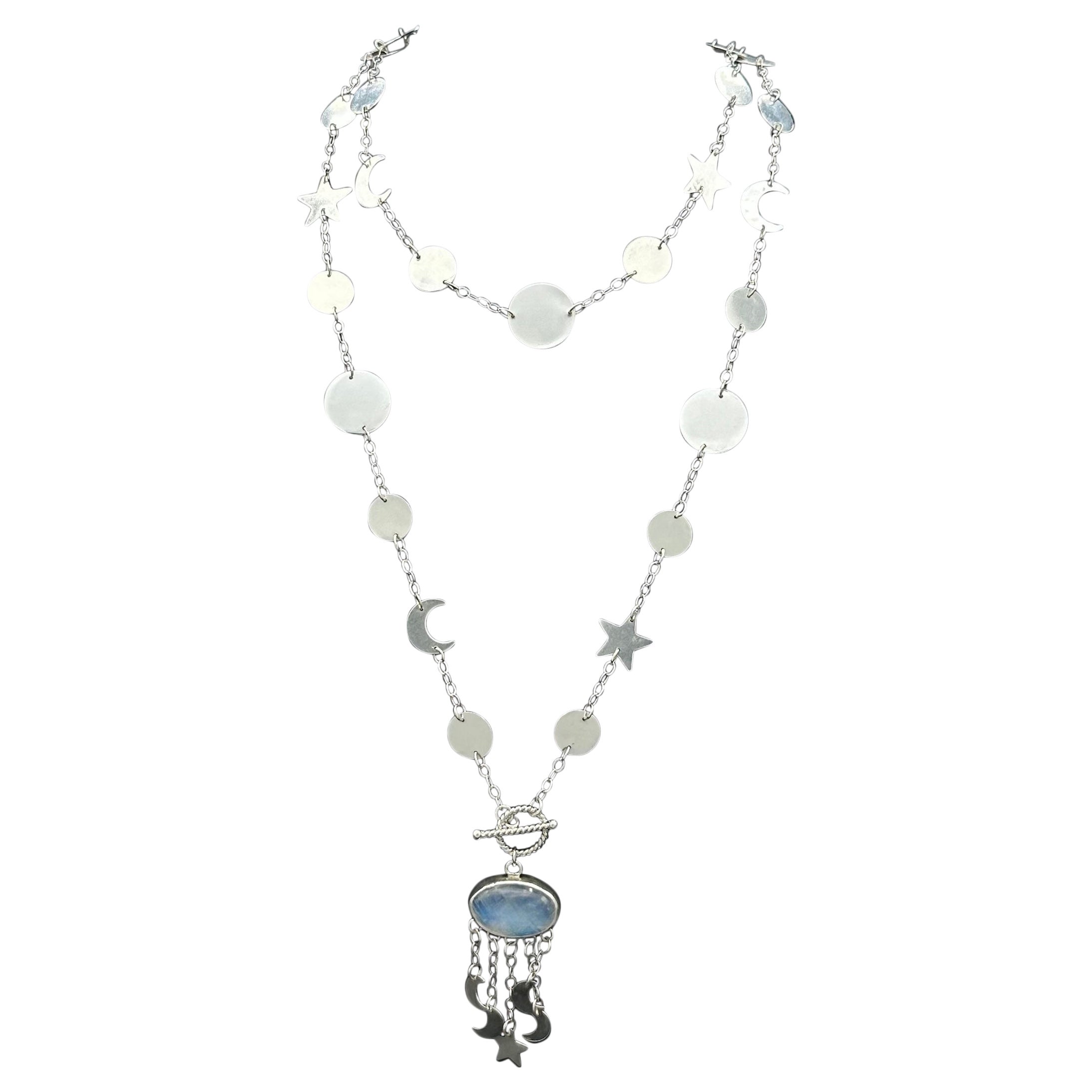 Moonstone Star & Moon long necklace