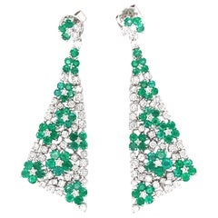 18K White Gold Emerald Drop Earrings with Diamonds