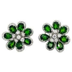 18K White Gold Diopside Stud Earrings with Diamonds