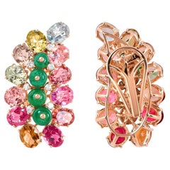 Emerald Bead Multi Tourmaline Leaf Earrings Diamond 14 Karat Rose Gold Jewelry
