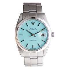 Retro Rolex Stainless Steel Oysterdate with Custom T. Blue Dial circa, 1970's