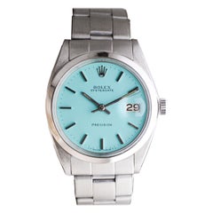 Rolex Oysterdate de acero inoxidable con esfera azul personalizada T. circa, años 70