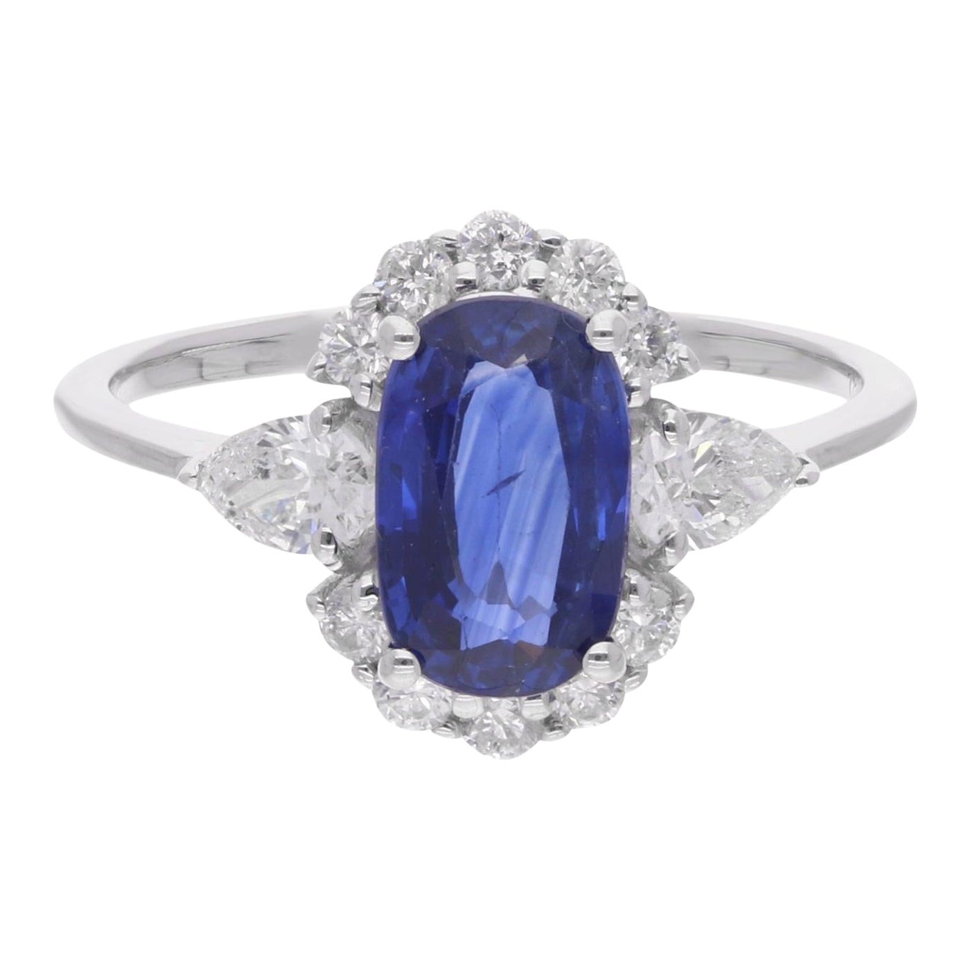 Blue Sapphire Ring SI Clarity HI Color Diamond 14 Karat White Gold Fine Jewelry