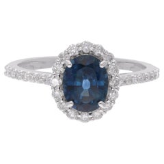 Blue Sapphire Ring 14 Karat White Gold Fine SI Clarity HI Color Diamond Jewelry