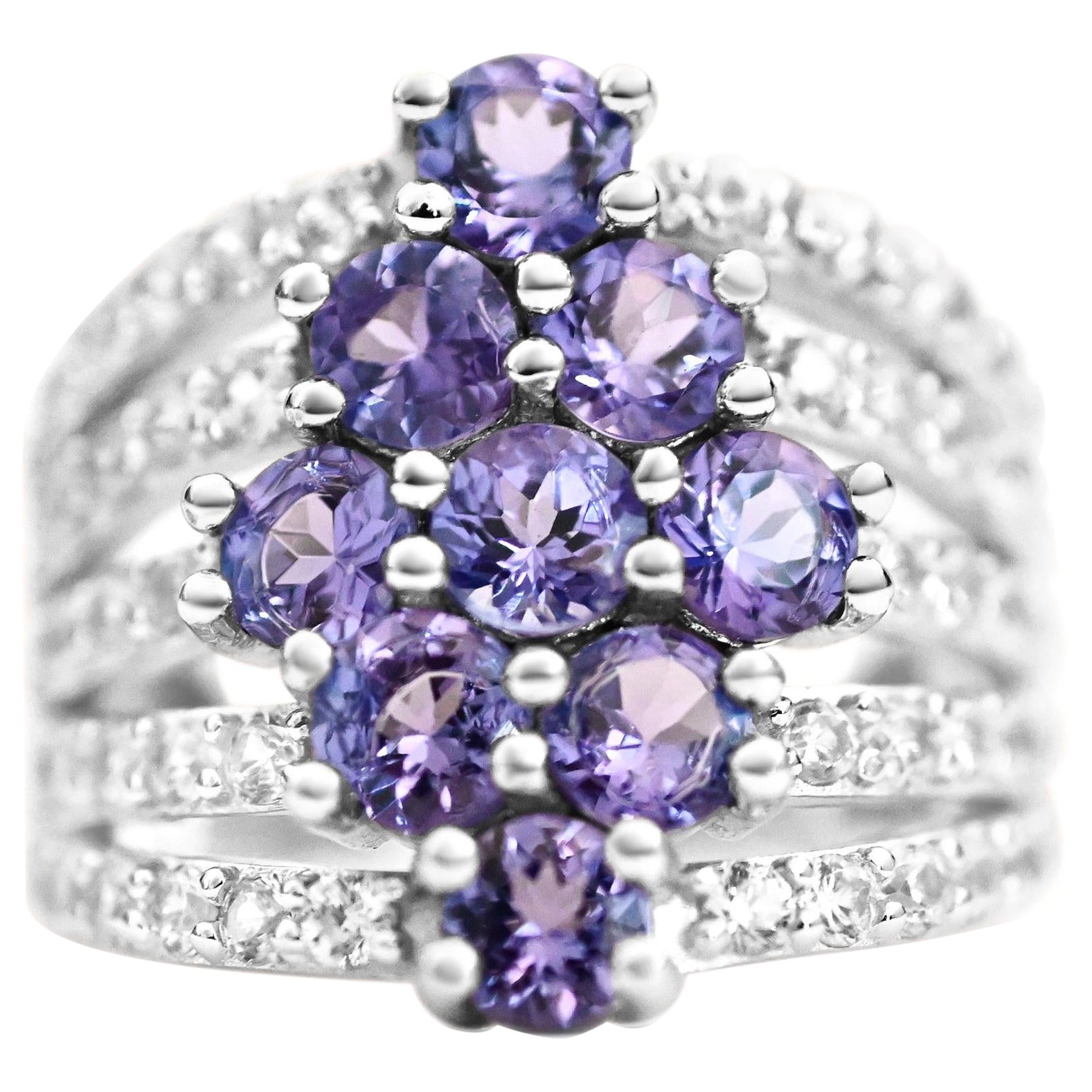 7.13 Ct Woman Tanzanite Ring 925 Sterling Silver Rhodium Plated  Wedding Ring  For Sale