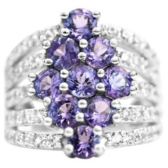 Used 7.13 Ct Woman Tanzanite Ring 925 Sterling Silver Rhodium Plated  Wedding Ring 