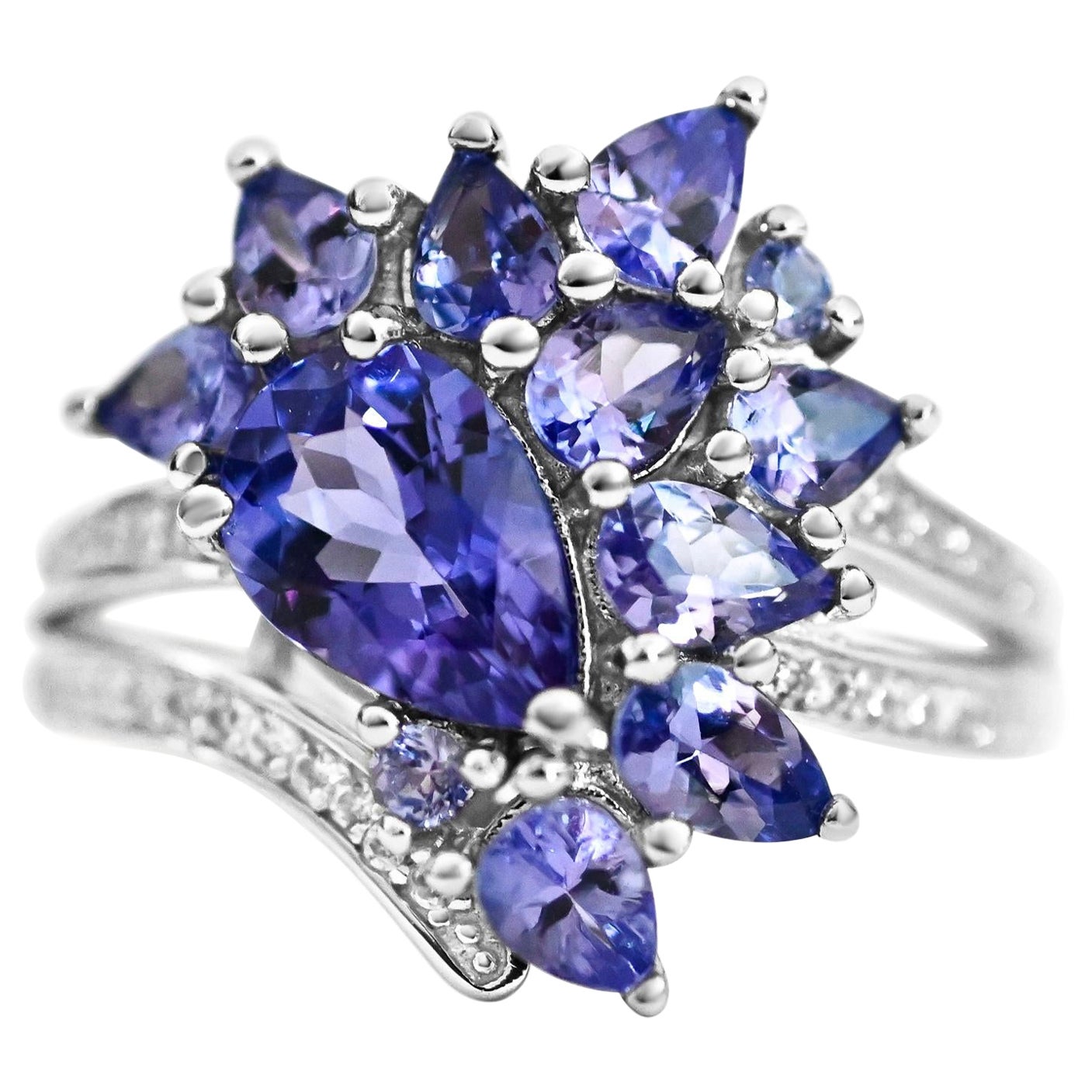 2.54 Ct Woman Tanzanite Ring 925 Sterling Silver Rhodium Plated  Wedding Ring 