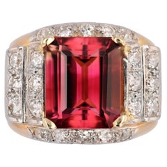 Vintage French, 1950s, 6 Carats Tourmaline Diamonds 18 Karat Rose Gold Tank Ring