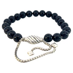 David Yurman Authentic Estate Onyx Polished Spiritual Beads Bracelet 6.6 - 8.5"