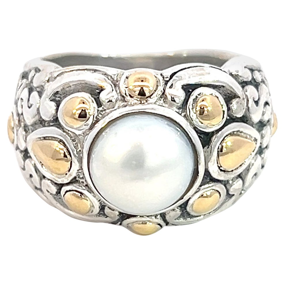 John Hardy Estate Pearl Ring Size 6 18k Gold + Silver  For Sale