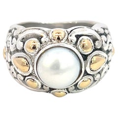 Vintage John Hardy Estate Pearl Ring Size 6 18k Gold + Silver 