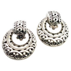 John Hardy Estate Filagree Door Knocker Clip Earrings 1.5" Silver