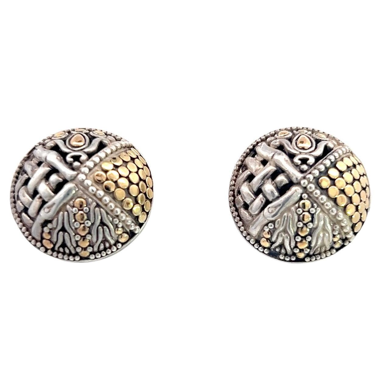 John Hardy Estate Ohrclips mit vier Motiven aus 18 Karat Gold und Silber mit Nachlass im Angebot