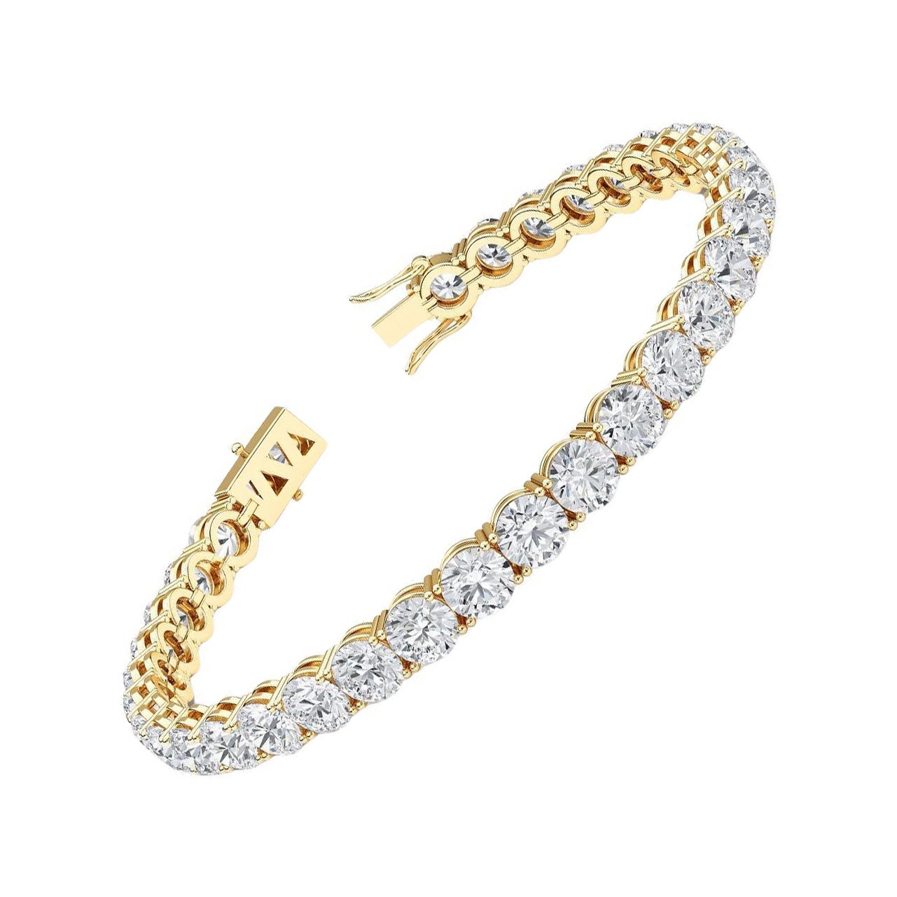 Bracelet de tennis en or jaune 18 carats avec diamants ronds de 10 carats et taille brillante