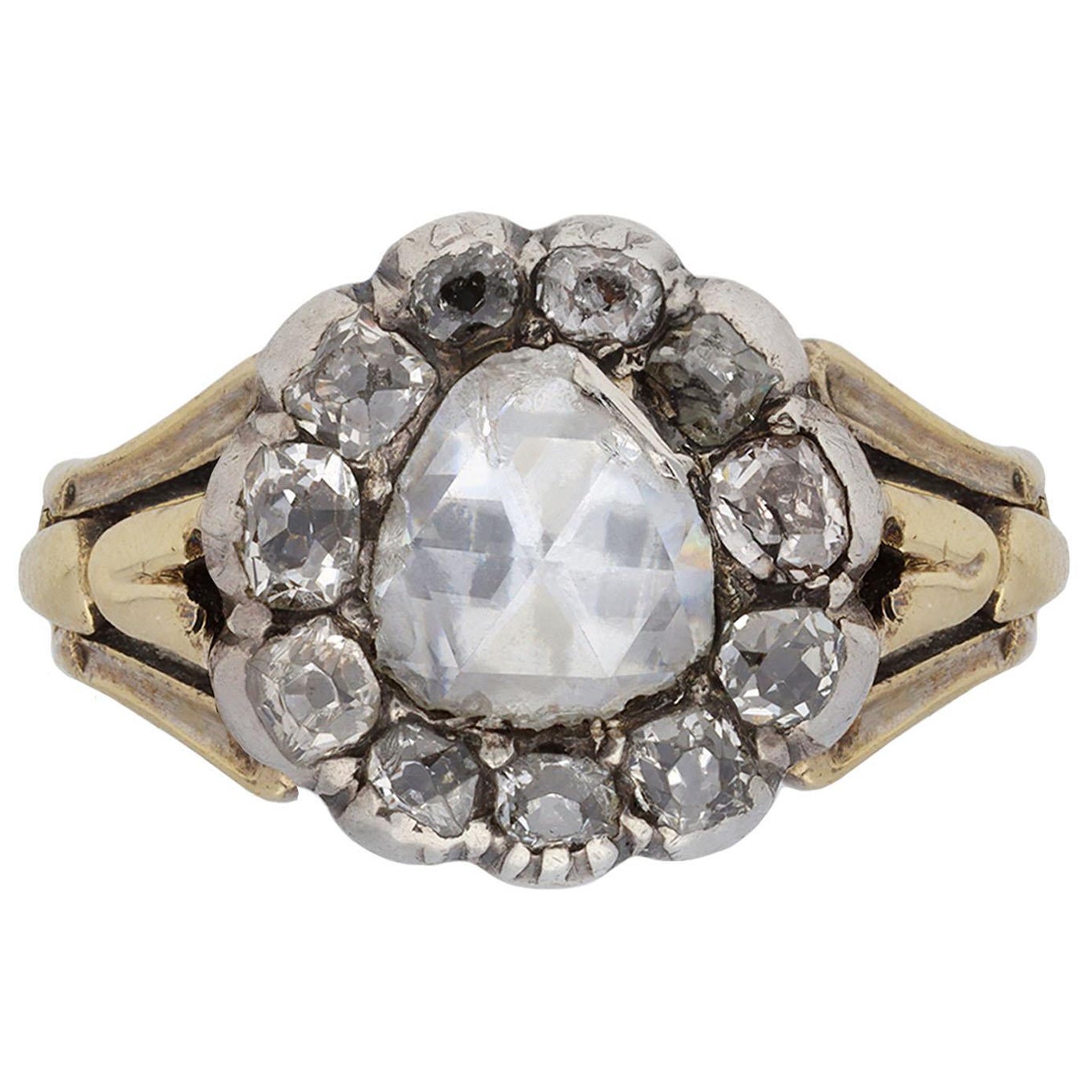 Georgian diamond coronet cluster ring, English, circa 1830. For Sale