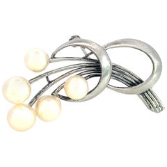 Mikimoto Estate Akoya Pearl Brooch 6.80 mm Silver