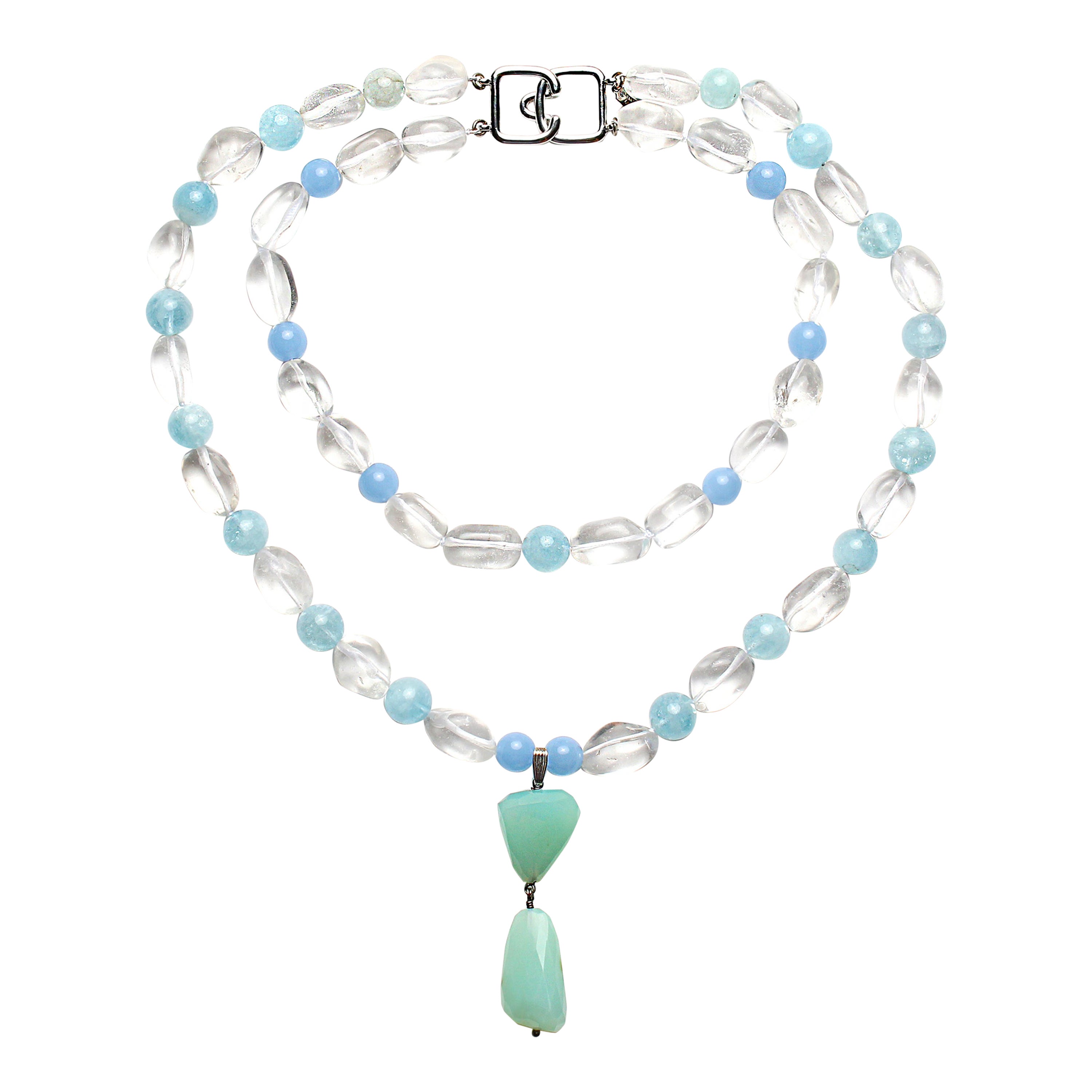 CLARISSA BRONFMAN Aquamarine Quartz Chalcedony Double Strand Beaded Necklace 