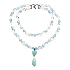 CLARISSA BRONFMAN Aquamarine Quartz Chalcedony Double Strand Beaded Necklace 