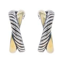 David Yurman Crossover Half-Hoop Earrings - Sterling 925 & Yellow Gold 18k