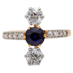 Belle Époque French Sapphire and Diamond 18k and Platinum Ring