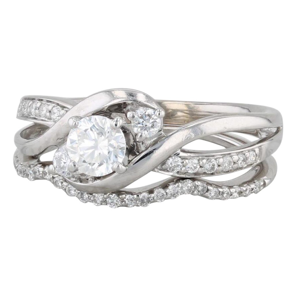 0.60ctw Diamond Engagement Ring Wedding Bridal Set 14k White Gold Size 5.5 For Sale