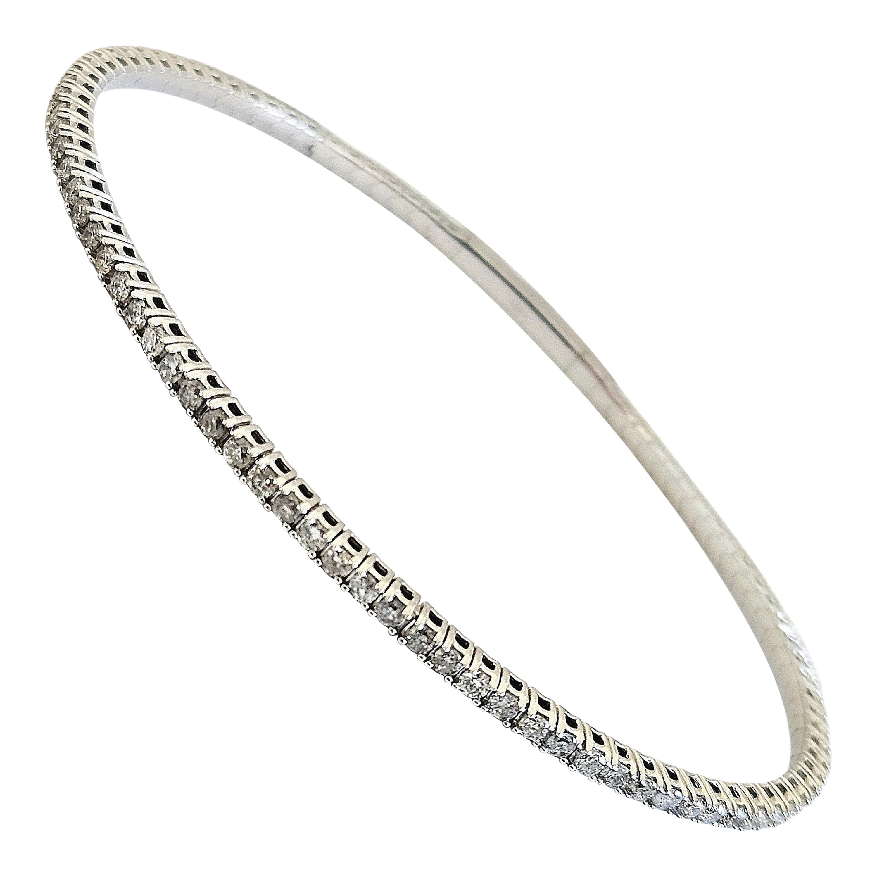 1.70 Carat Round Brilliant Cut Diamond Full Bangle Bracelet 14 Karat White Gold For Sale