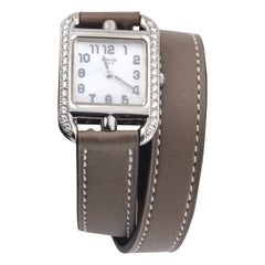Vintage Hermes Cape Cod Diamond 18k White Gold Double Tour Wristwatch