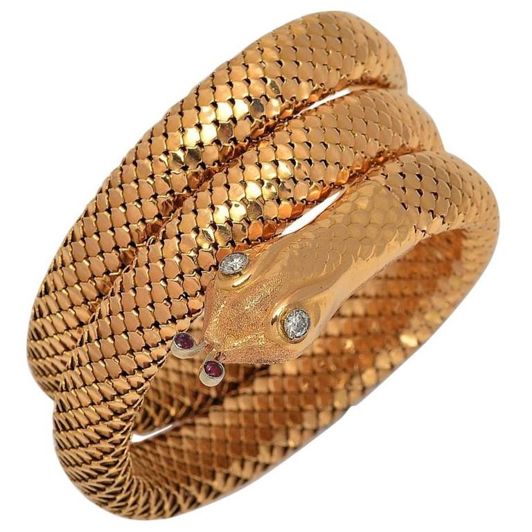 1950s Retro Snake Bangle Bracelet For Sale at 1stDibs