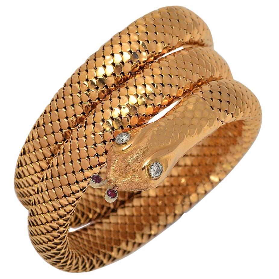1950s Retro Snake Bangle Bracelet  For Sale