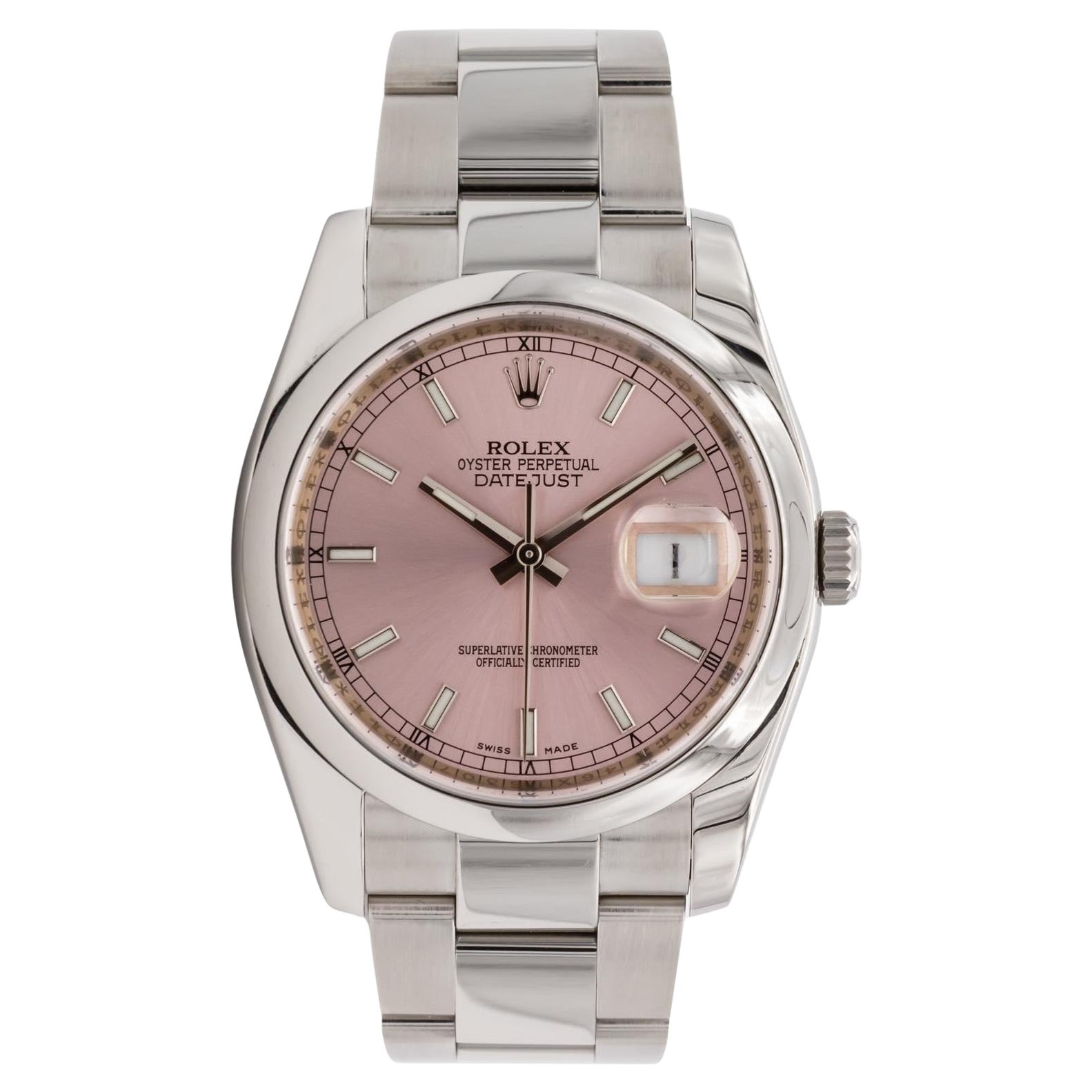 Rolex Stainless Steel Datejust 36mm With Rare Pink Dial 116200