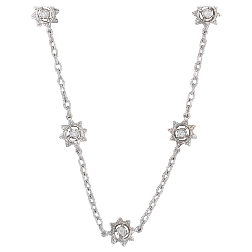 0.40ctw Diamond Flower Sun Station Necklace 18k White Gold 16.5" Cable Chain