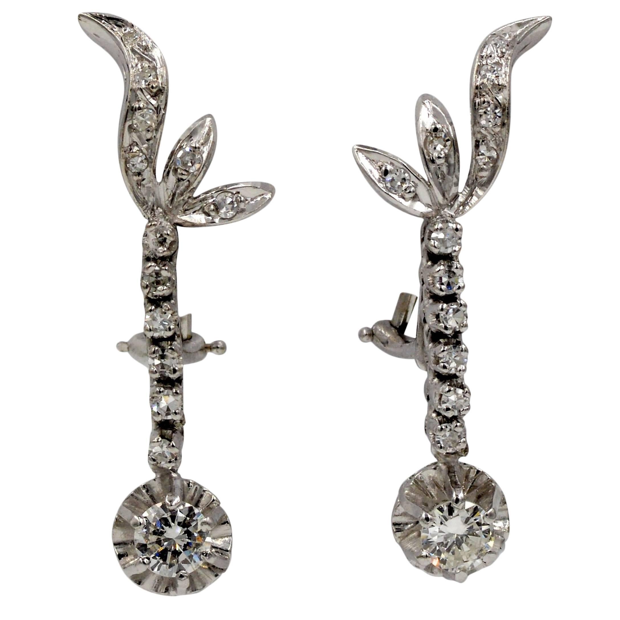1950s Diamond Palladium Pendant Earrings