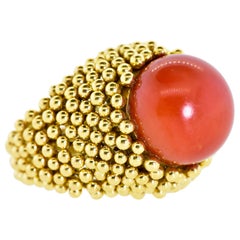 18K and Ox Blood Red Coral Large and Bold Vintage Ring, Circa 1960