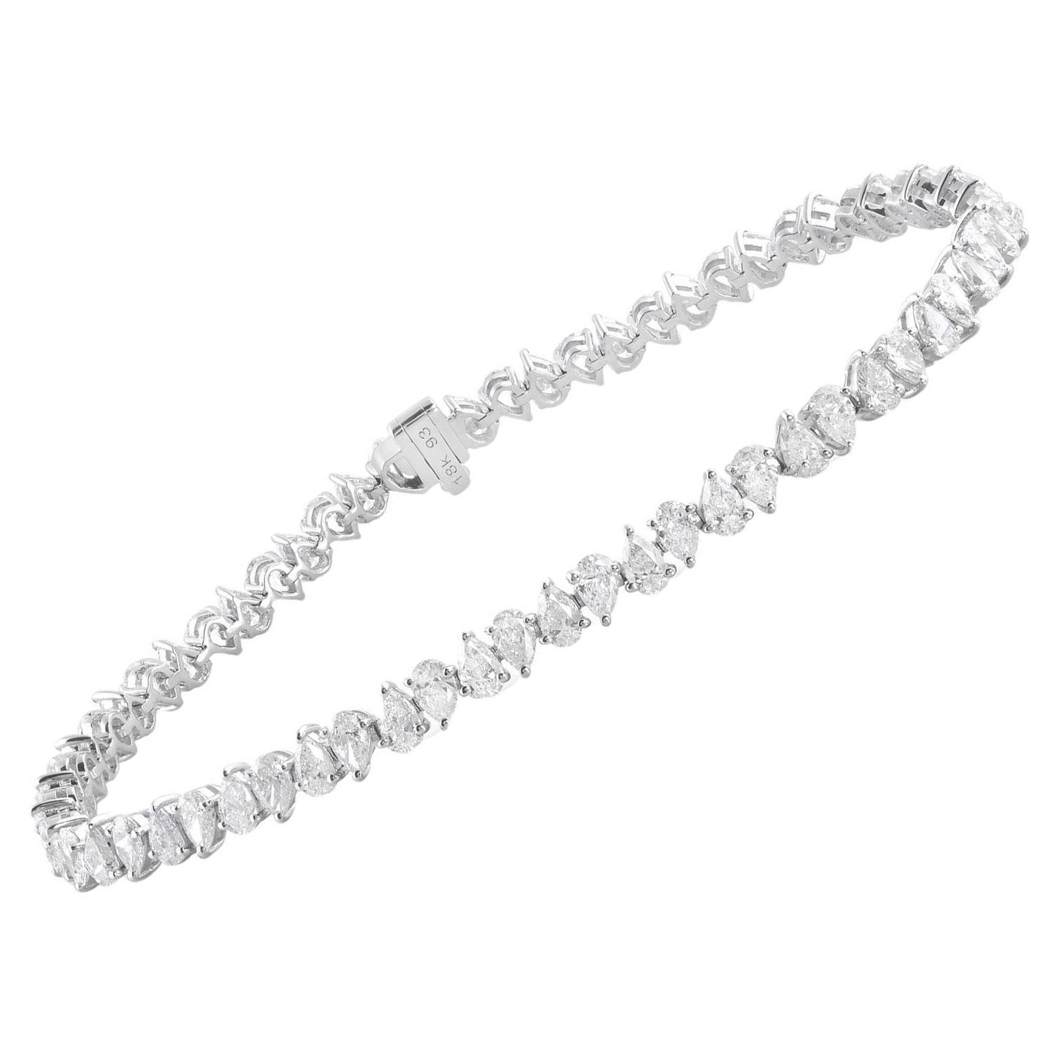 Bracelet de diamants naturels en forme de poire de 5,30 carats en or blanc 14 carats